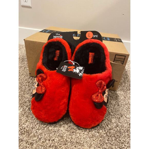 Disney Minnie Mouse Red Sequin Bow Slippers - New with Tags - Picture 1 of 5
